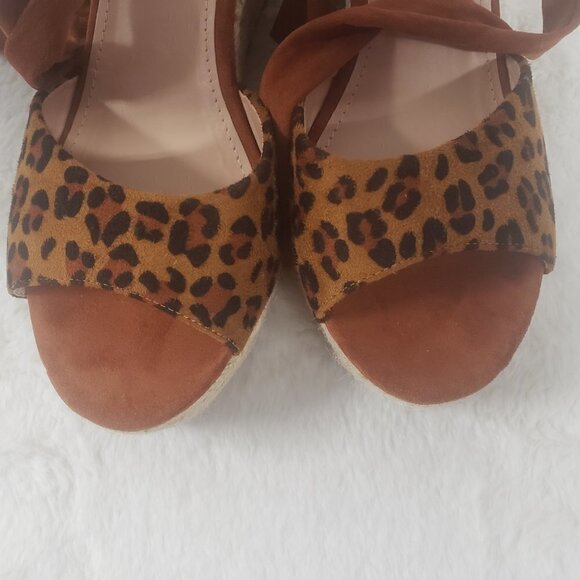 Unbranded Leopard Print Faux Suede Tie Ankle Jute Wedge Sandal Size 10 - Picture 4 of 11